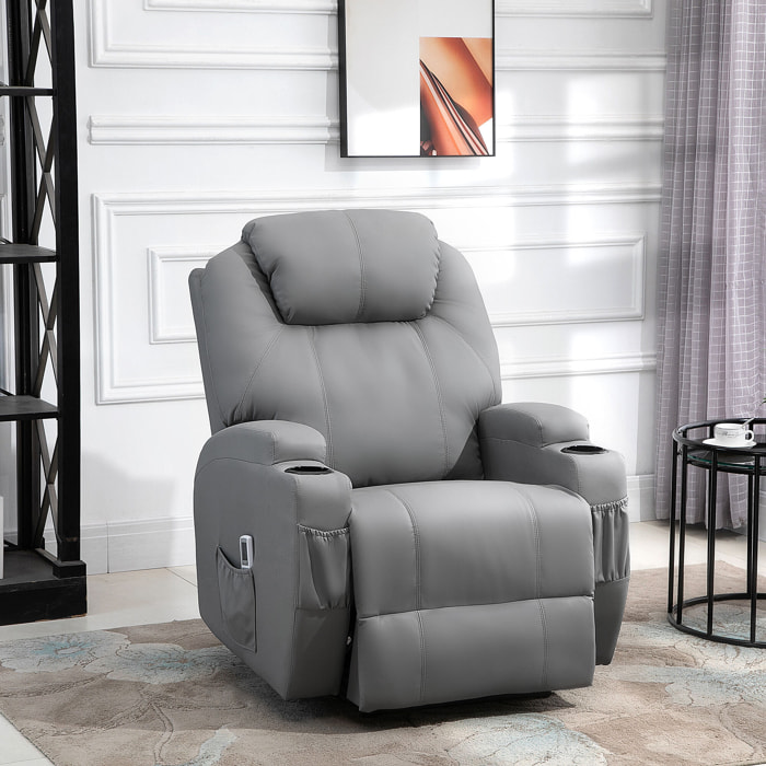 Fauteuil luxe de relaxation et massage inclinaison dossier repose-pied électrique revêtement synthétique gris