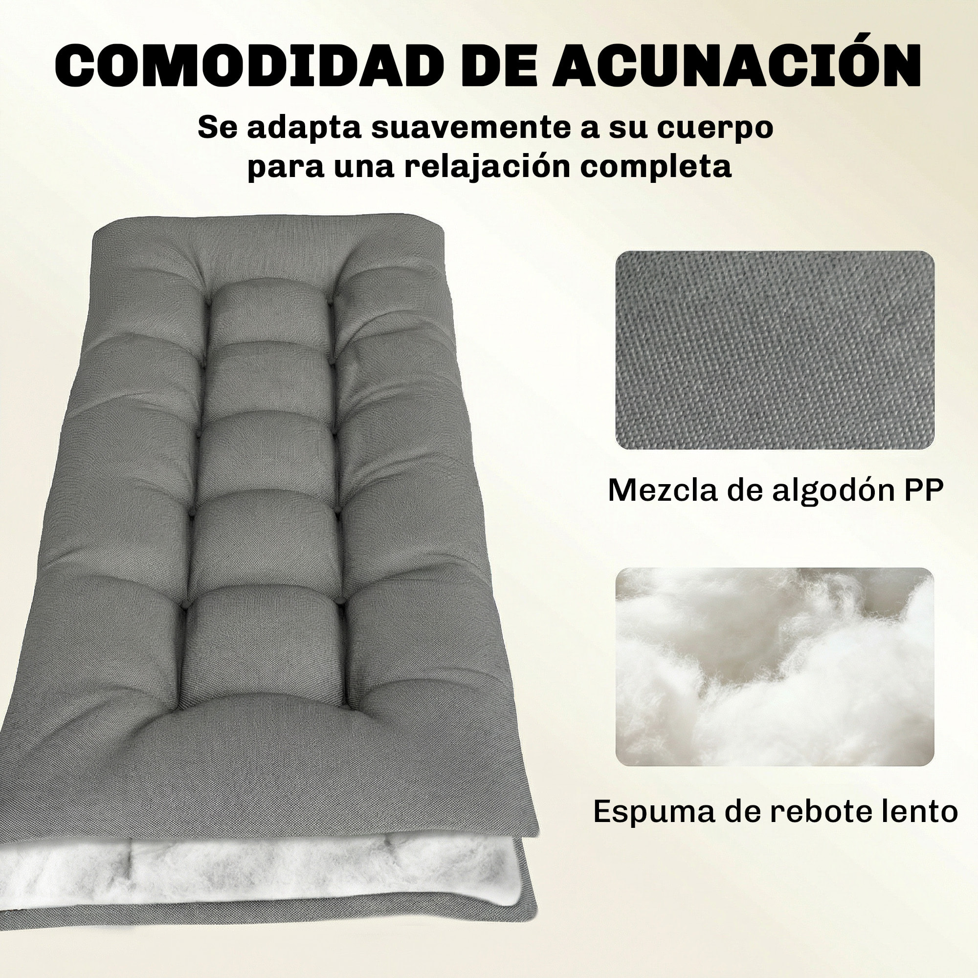 Cojín para Banco Exterior, Cojín para Banco y Tumbona de Jardín con Correas de Sujeción, Protección UV50+, Rebote Lento, para Interior y Exterior, 198x65x13 cm, Gris Claro