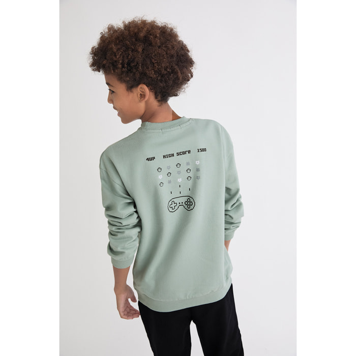 Conjunto niño sudadera verde claro y pantalón jogger negro, texto Street Monkey Game Club | Color: Verde claro | Street Monkey