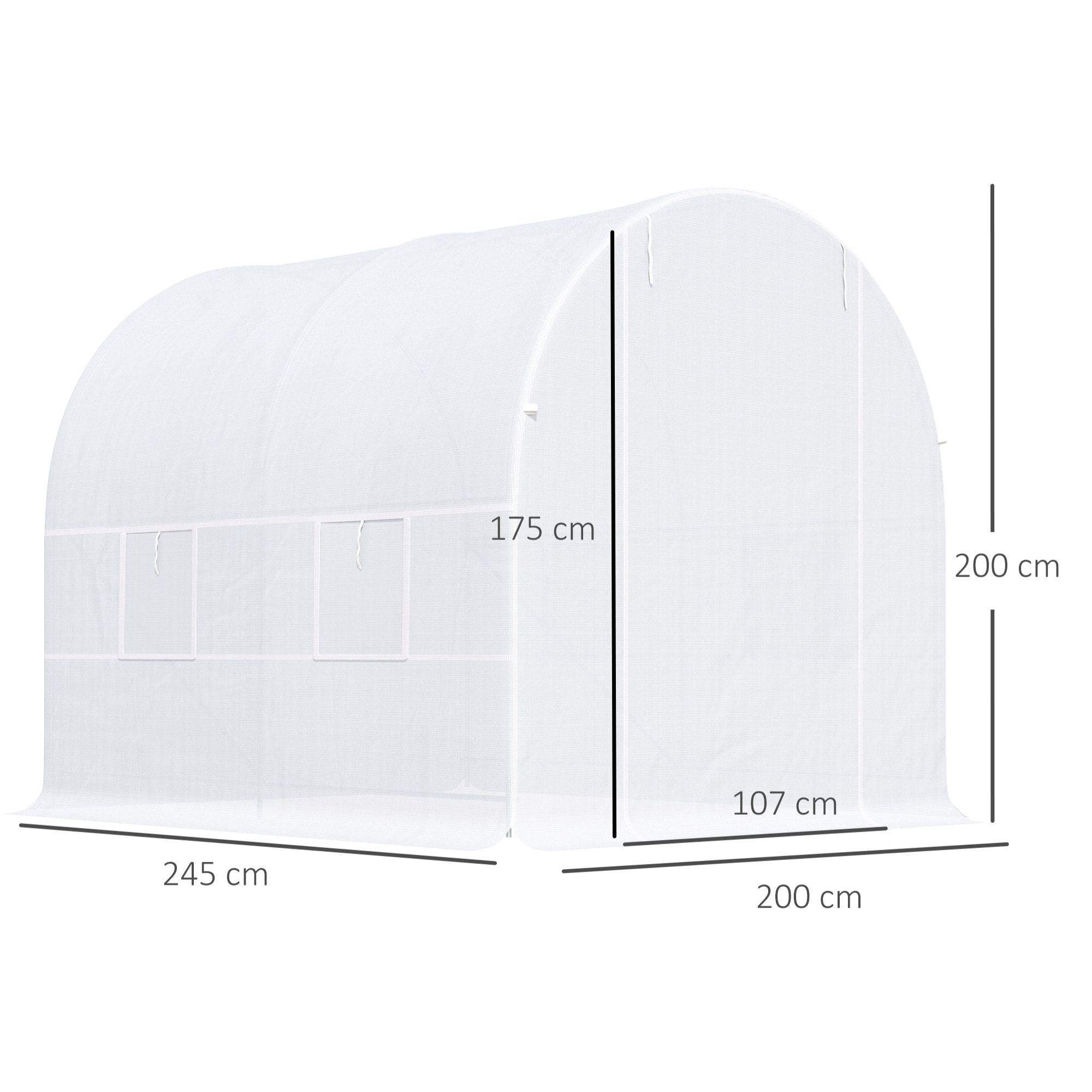 Invernadero de Túnel 245x200x200cm con 4 Ventanas para Cultivo de Plantas Blanco