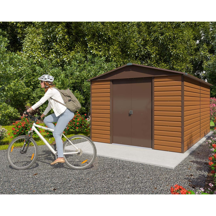 Abri de jardin métal aspect bois Yardmaster 10,46 m² + kit d'ancrage