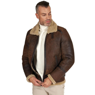 Montone Shearling testa di moro uomo collo camicia con fibbia