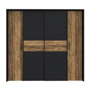 Armoire H209cm 2 portes coulissantes décor épicéa et noir mat - YAL