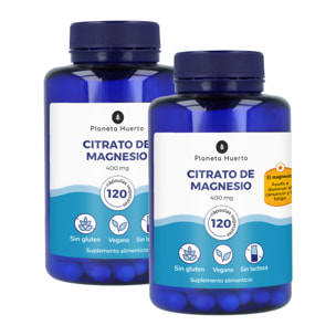 PLANETA HUERTO | Pack 2x Citrato de Magnesio 120 Caps - Suplemento de Magnesio para Energía y Salud Óptima - Citrato de Magnesio Sin Gluten, Vegano y Sin Lactosa