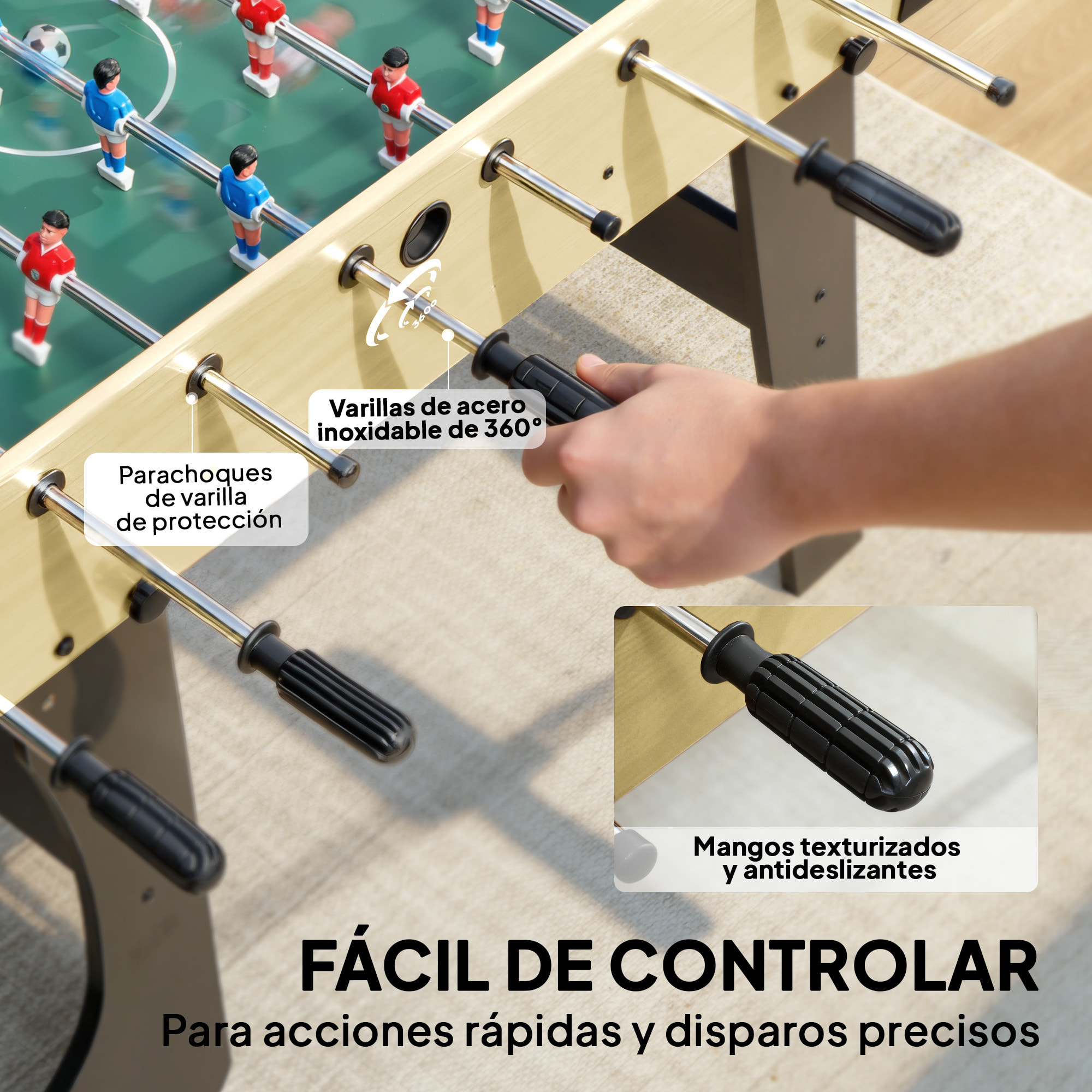 Futbolín para Niños Plegable, Mesa de Futbolín de Madera con 2 Marcadores, 8 Asas, 22 Jugadores, 8 Barras y 2 Bolas, para 2 a 4 Personas, Adultos, Familias, Fiestas, 118x107,5x78 cm, Natural