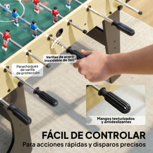Futbolín para Niños Plegable, Mesa de Futbolín de Madera con 2 Marcadores, 8 Asas, 22 Jugadores, 8 Barras y 2 Bolas, para 2 a 4 Personas, Adultos, Familias, Fiestas, 118x107,5x78 cm, Natural