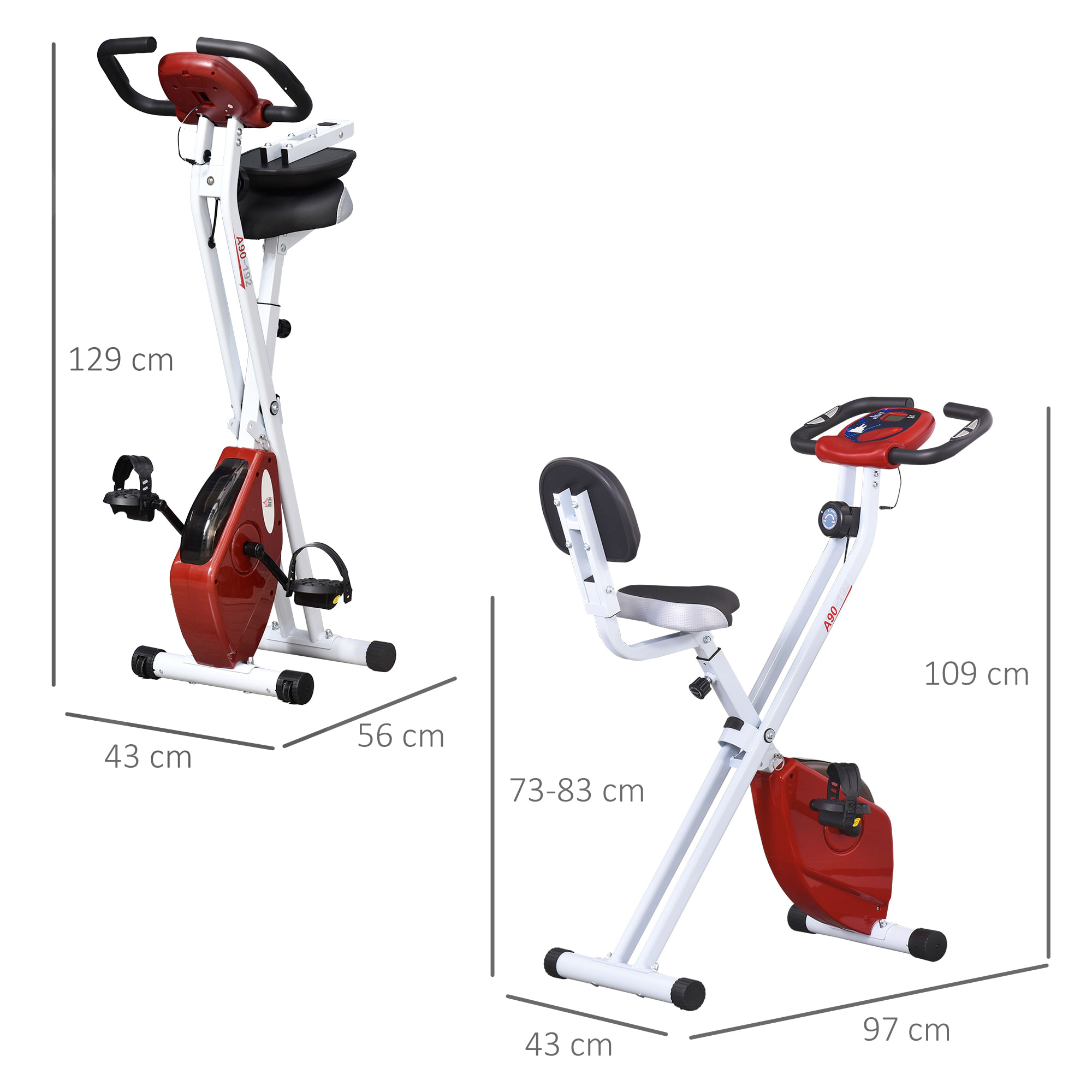 Bicicleta Estática Altura Ajustable Acero 97x43x109cm Rojo