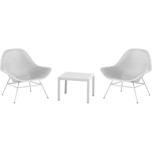 Lot de 2 fauteuils de jardin avec table basse "Soléna" - Blanc