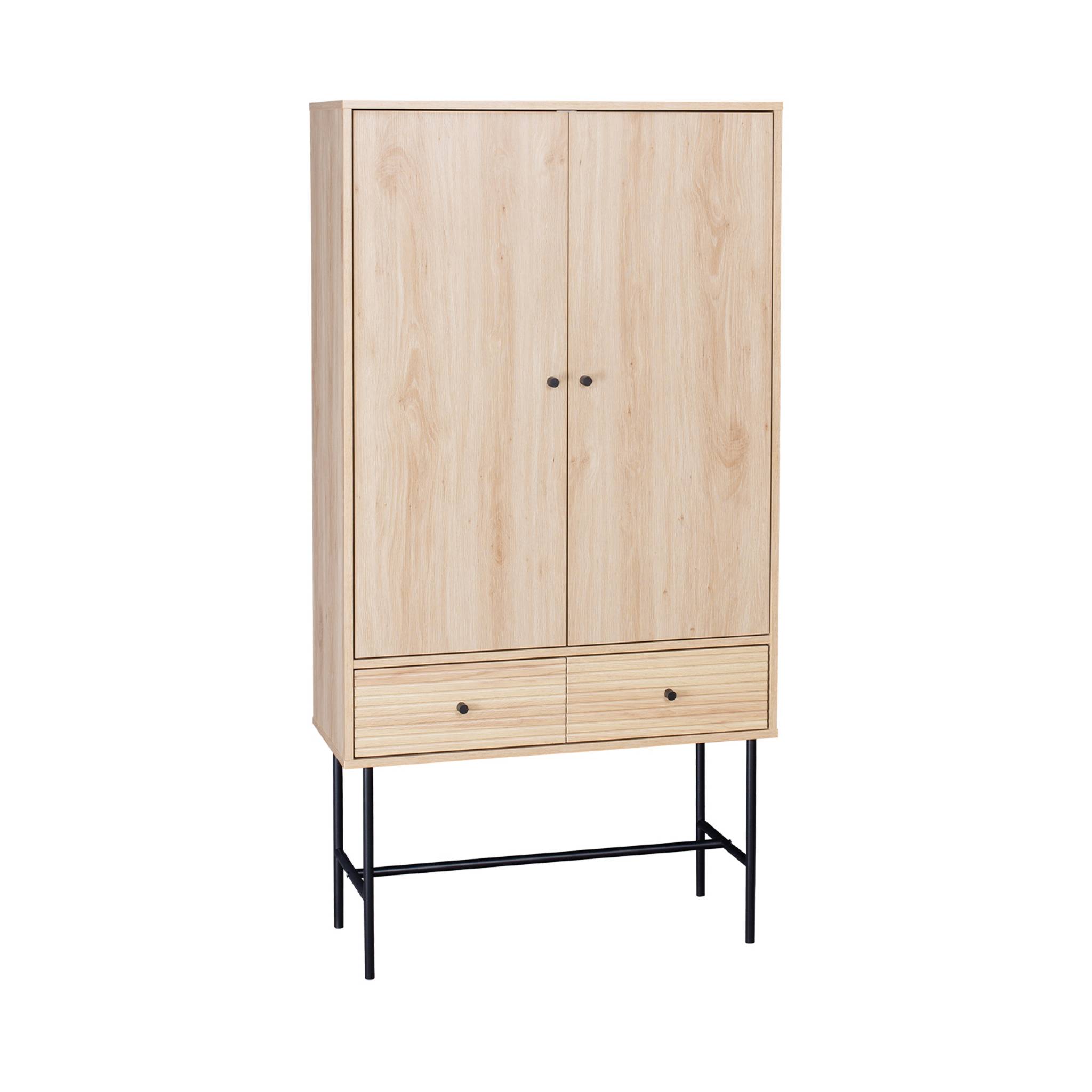Armoire dressing effet bois rainuré 2 portes. 2 tiroirs. 3 étagères. buffet haut. vaisselier