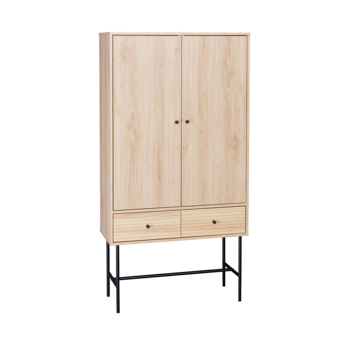 Armoire dressing effet bois rainuré 2 portes. 2 tiroirs. 3 étagères. buffet haut. vaisselier