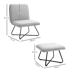 Sillón de Salón con Otomana Sillón de Relax sin Brazos Sillón para Lectura con Patas de Acero en Forma de Cruz para Sala de Estar Dormitorio