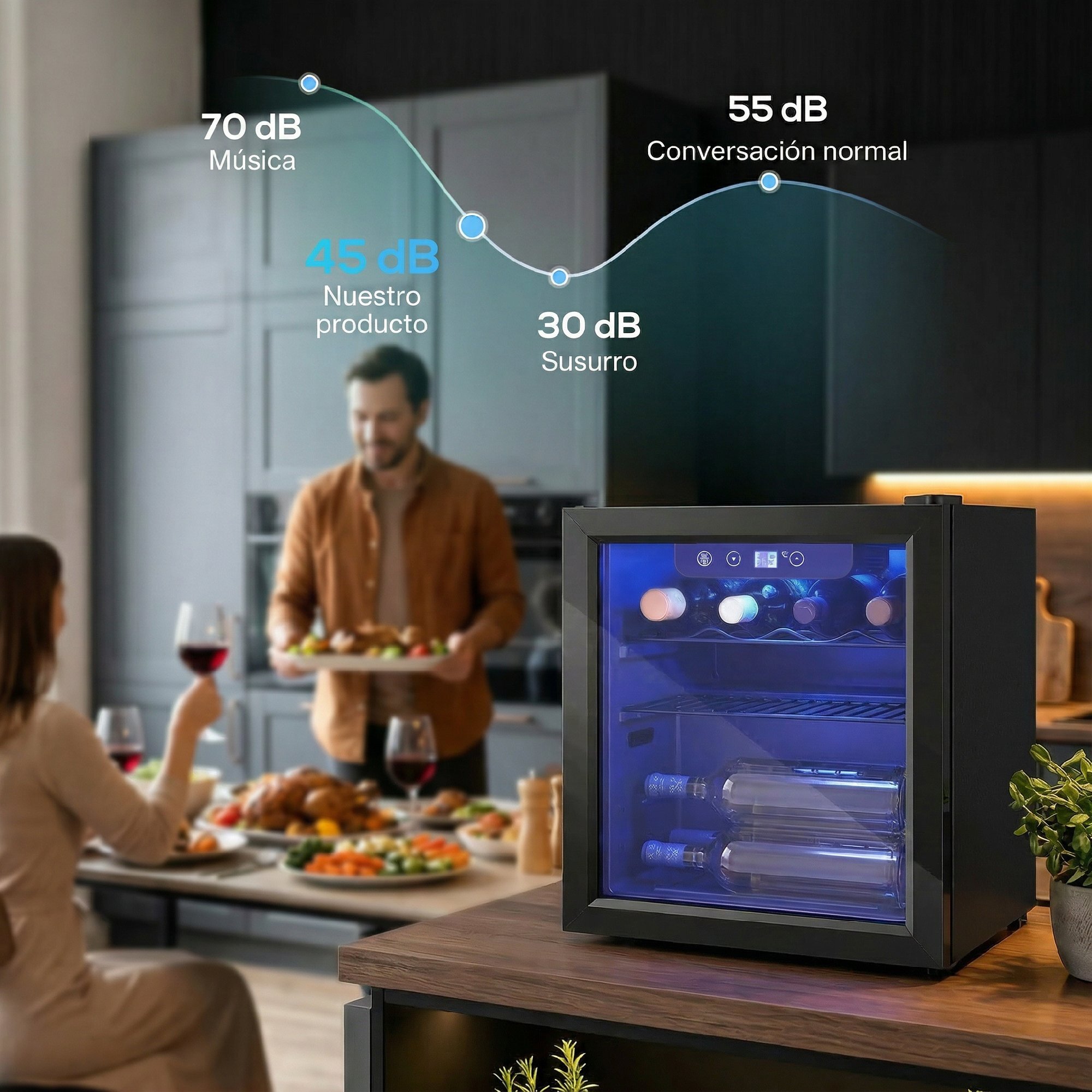 Vinoteca 12 Botellas, Nevera para Vinos con Capacidad de 36 L, Temperatura Ajustable 4-16℃, Puerta de Vidrio, Luz LED, Pantalla Táctil Digital, para Bebidas, Negro