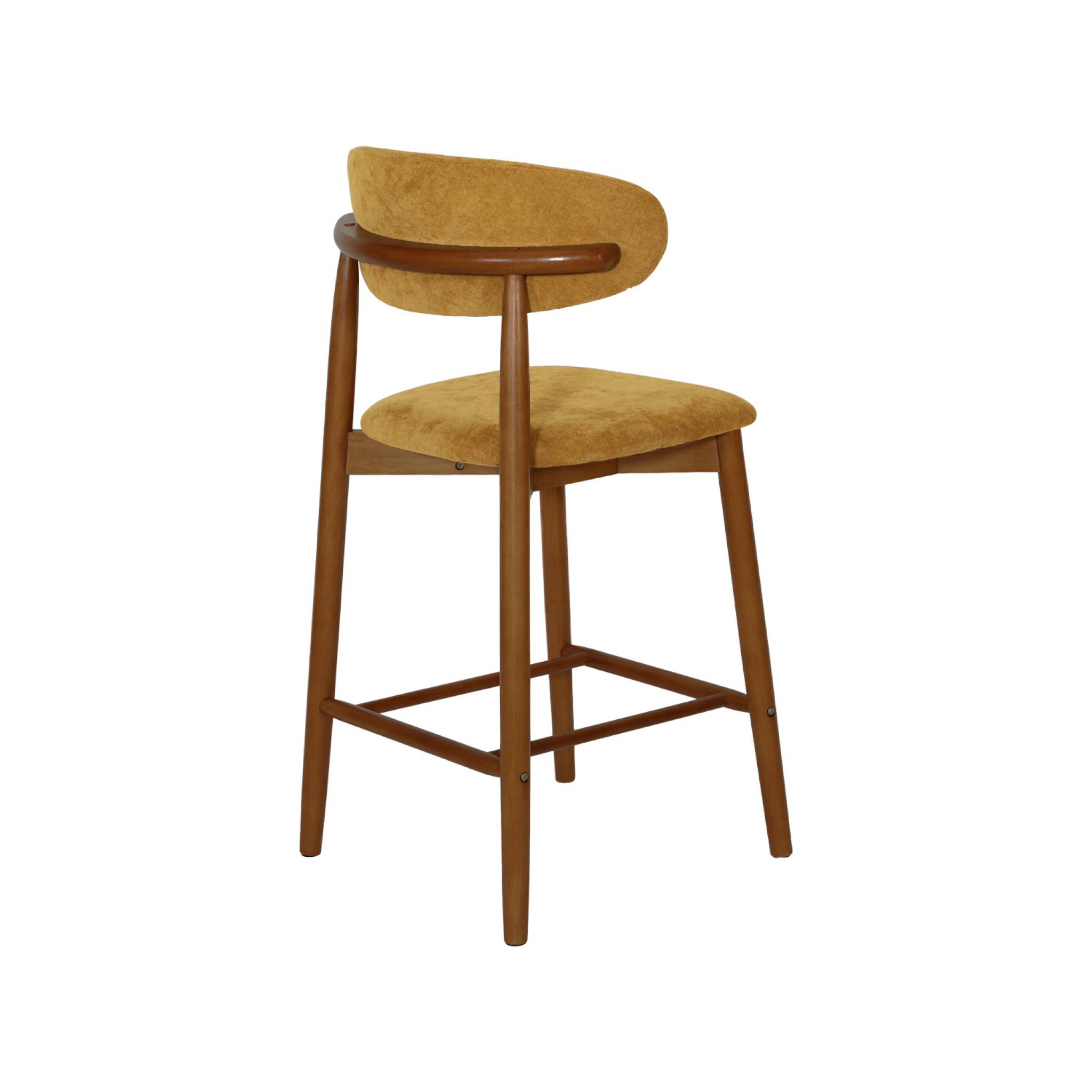 Tabouret de bar bois d'hévéa noyer et tissu chenille (lot de 2)  PAOLA