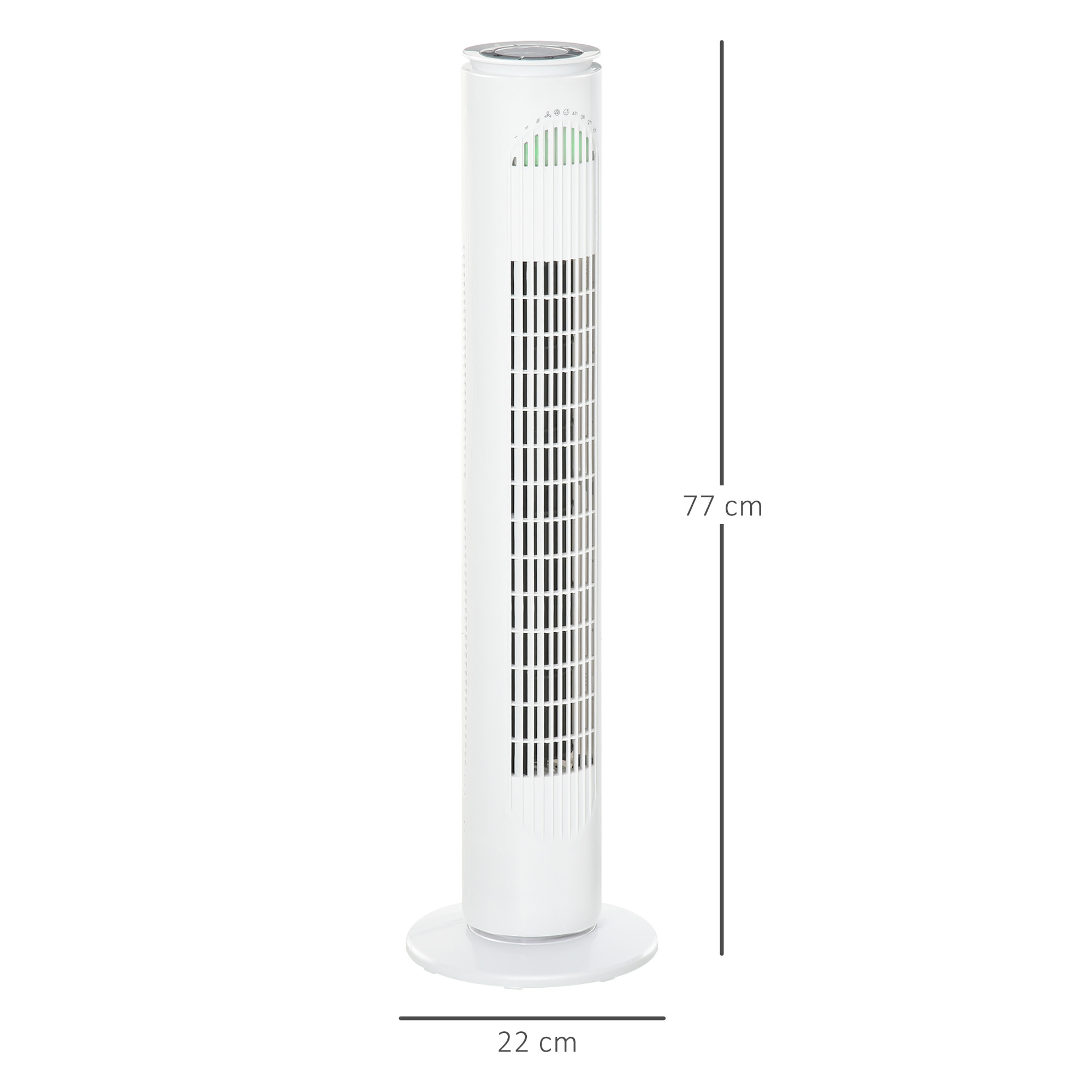 Ventilador de Torre con Mando a Distancia o Control Mecánico Temporizador de hasta 10h Oscilación de 70° 3 Velocidades y 3 Modos 45W Ø22x77 cm Blanco