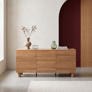 Buffet décor bois 3 tiroirs 3 portes 160cm AYANA