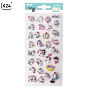 PACK 24 Uds. PEGATINAS STICKERS RELIEVE DISEÑO UNICORNIO