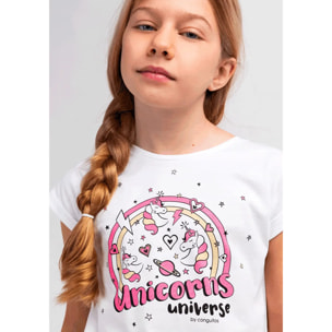 Camiseta de Niña Estampado Unicornio En Blanco