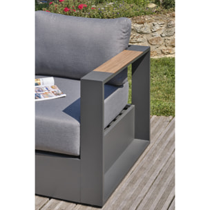 MANDELIEU - Salon de jardin 5 places en aluminium anthracite et accoudoirs en HPL