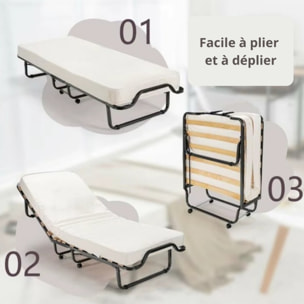 Lit d’appoint pliant à roulettes avec matelas