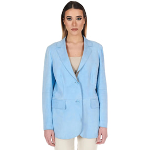 Giacca blazer in pelle scamosciata colore celeste