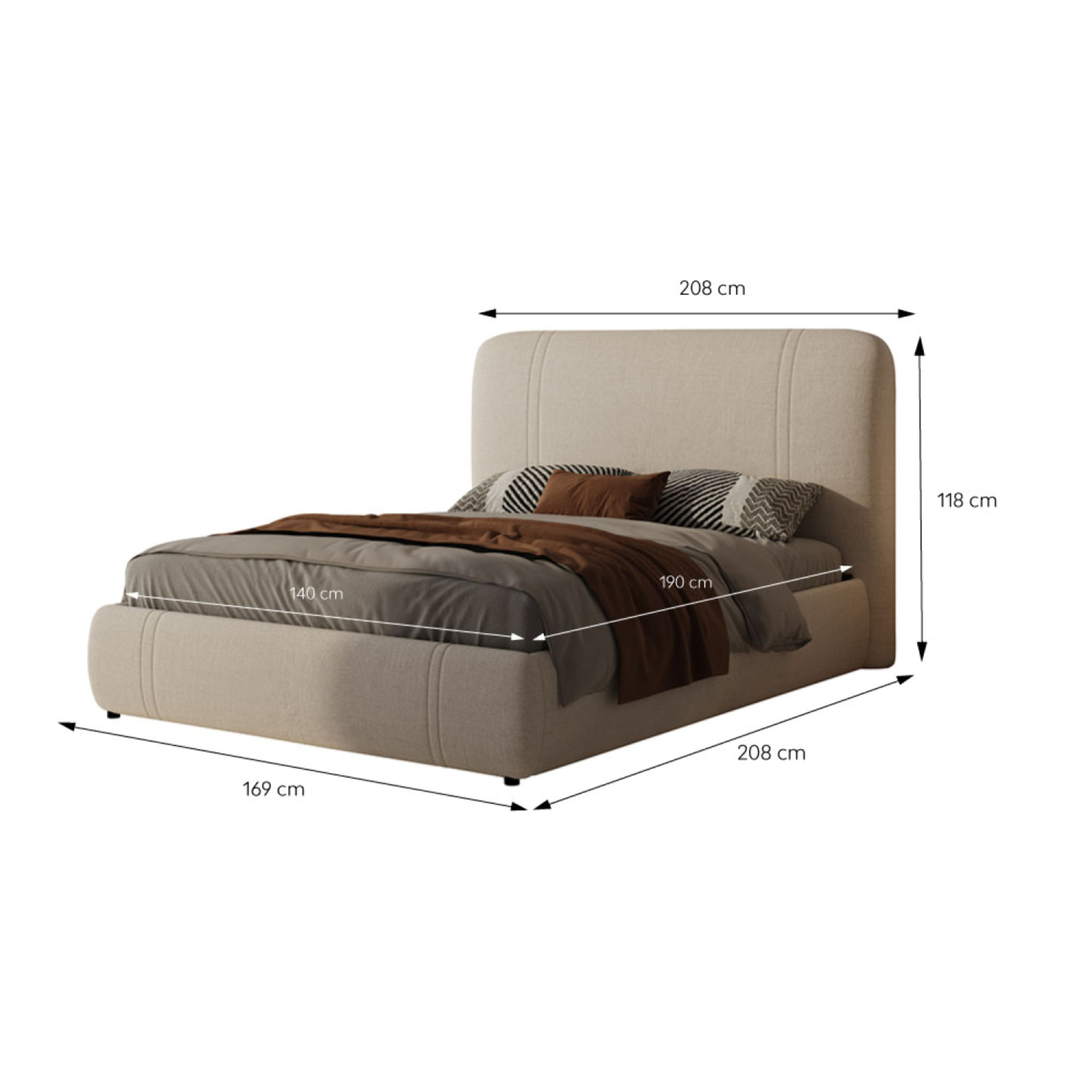 Lit avec coffre de rangement 140x190cm en velours beige SHORELINE