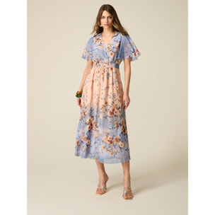 Oltre - Vestito flare in georgette fantasia - Azzurro