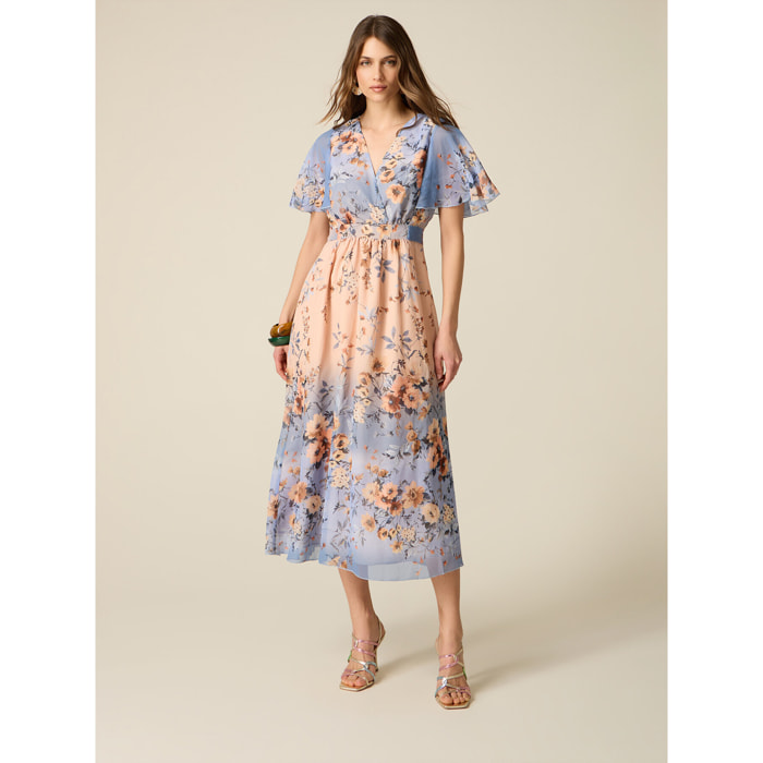 Oltre - Vestito flare in georgette fantasia - Azzurro