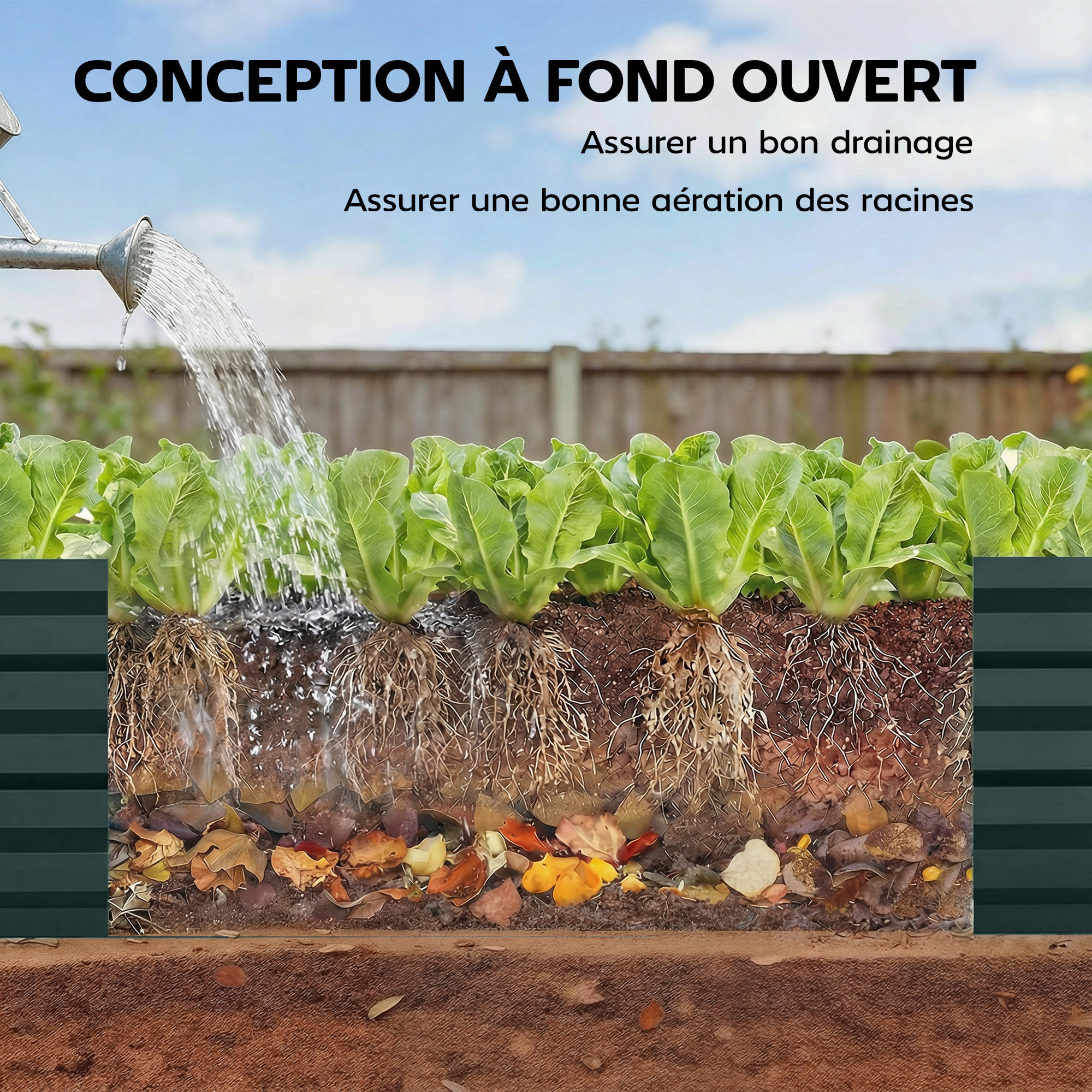 Jardinière rectangulaire carré potager dim. 150L x 70l x 30H cm acier ondulé vert