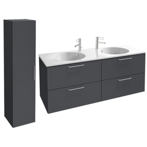 Pack meuble double vasque 140 cm Odéon Rive Gauche 4 tiroirs gris anthracite + colonne gauche