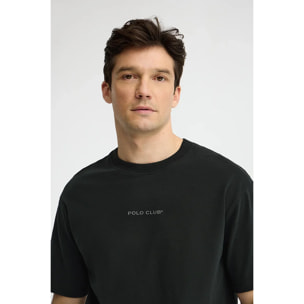 Camiseta negra de corte relajado con logo engomado Polo Club