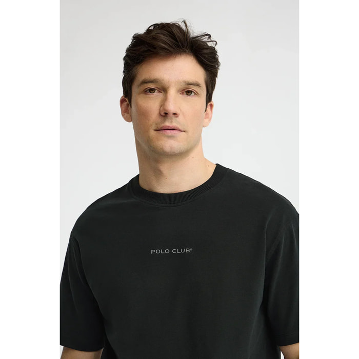 Camiseta negra de corte relajado con logo engomado Polo Club