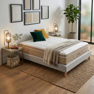 Ensemble matelas Bali & sommier Cancun| 33 cm | Mémoire de forme, gel et ressorts ensachés | Cadre à lattes | Tissu | Gris clair