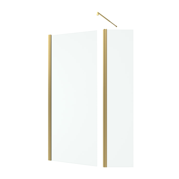 Paroi de Douche et Volet Pivotant 80+40x200 cm - Profilé + Barre de Fixation Or Doré Brossé