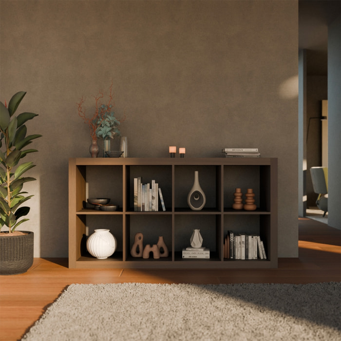 Etagère bibliothèque décor bois 4 niveaux 8 compartiments BASIKS