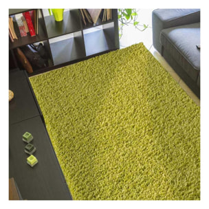 Tapis longs poils shaggy 80x250 rectangle tissé vert motif uni SIMPLE