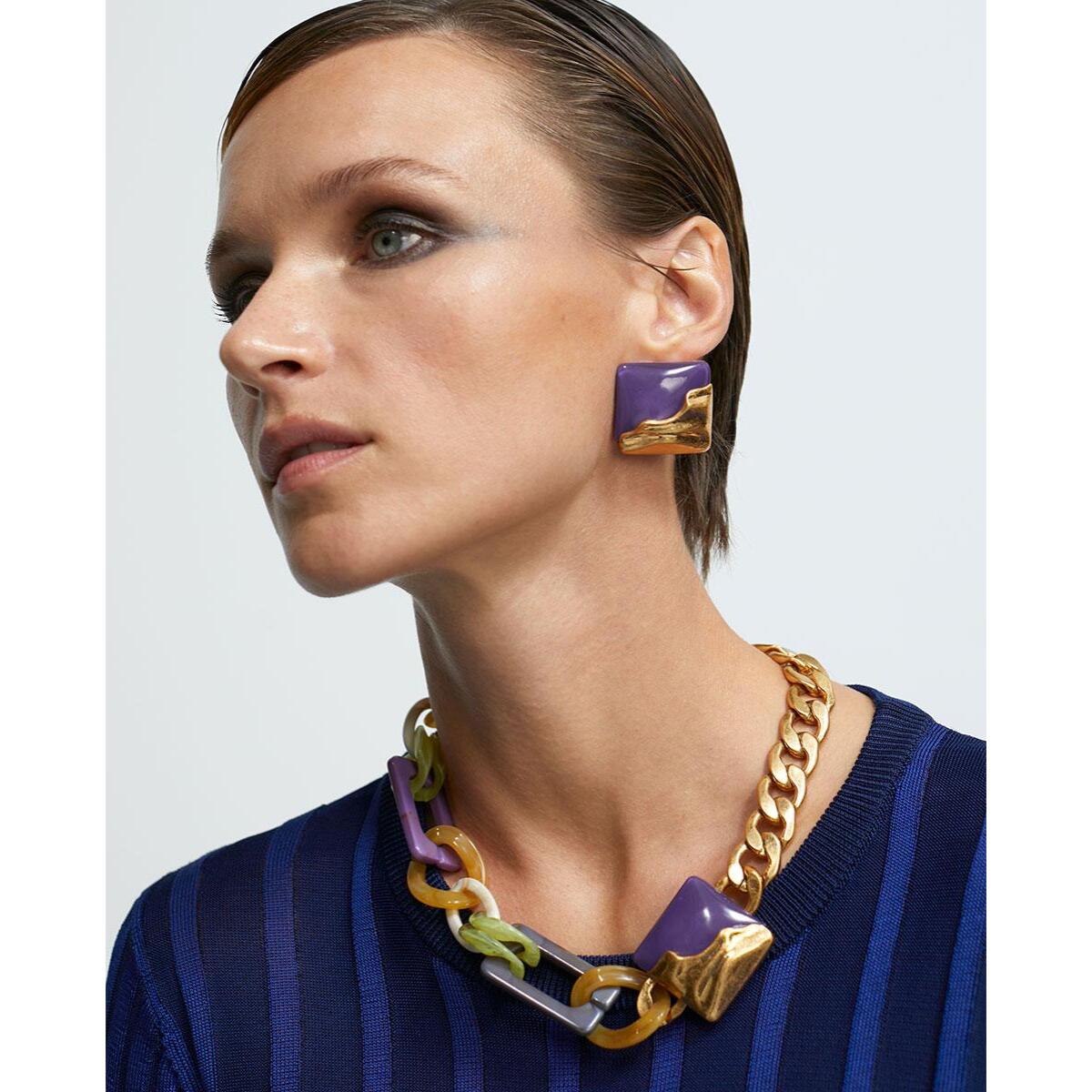 Orecchini a bottone quadrato in acetato