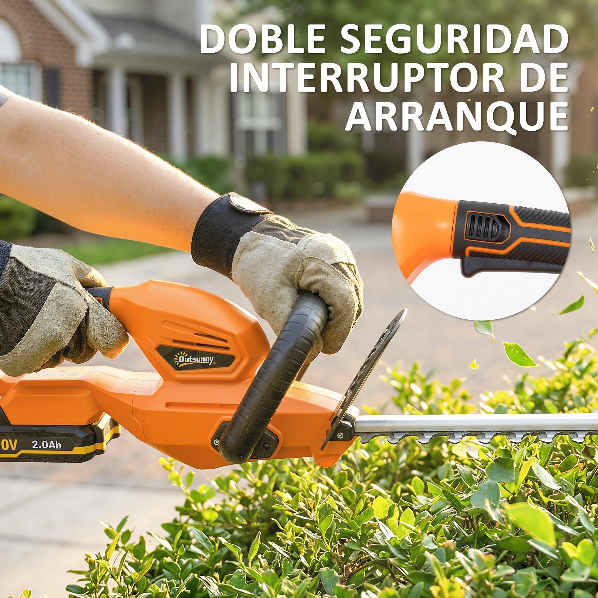 Tijeras Cortasetos Eléctrico, Cortasetos Batería 18V con Batería de 2000mAh, Hoja de Doble Acción de 51 cm, Motor sin Escobillas y Cargador para Setos, Césped, Naranja