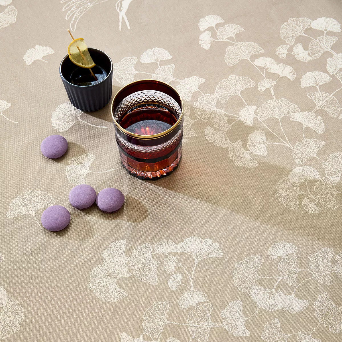 Set pur coton motif jacquard beige Mille ginkos naturel