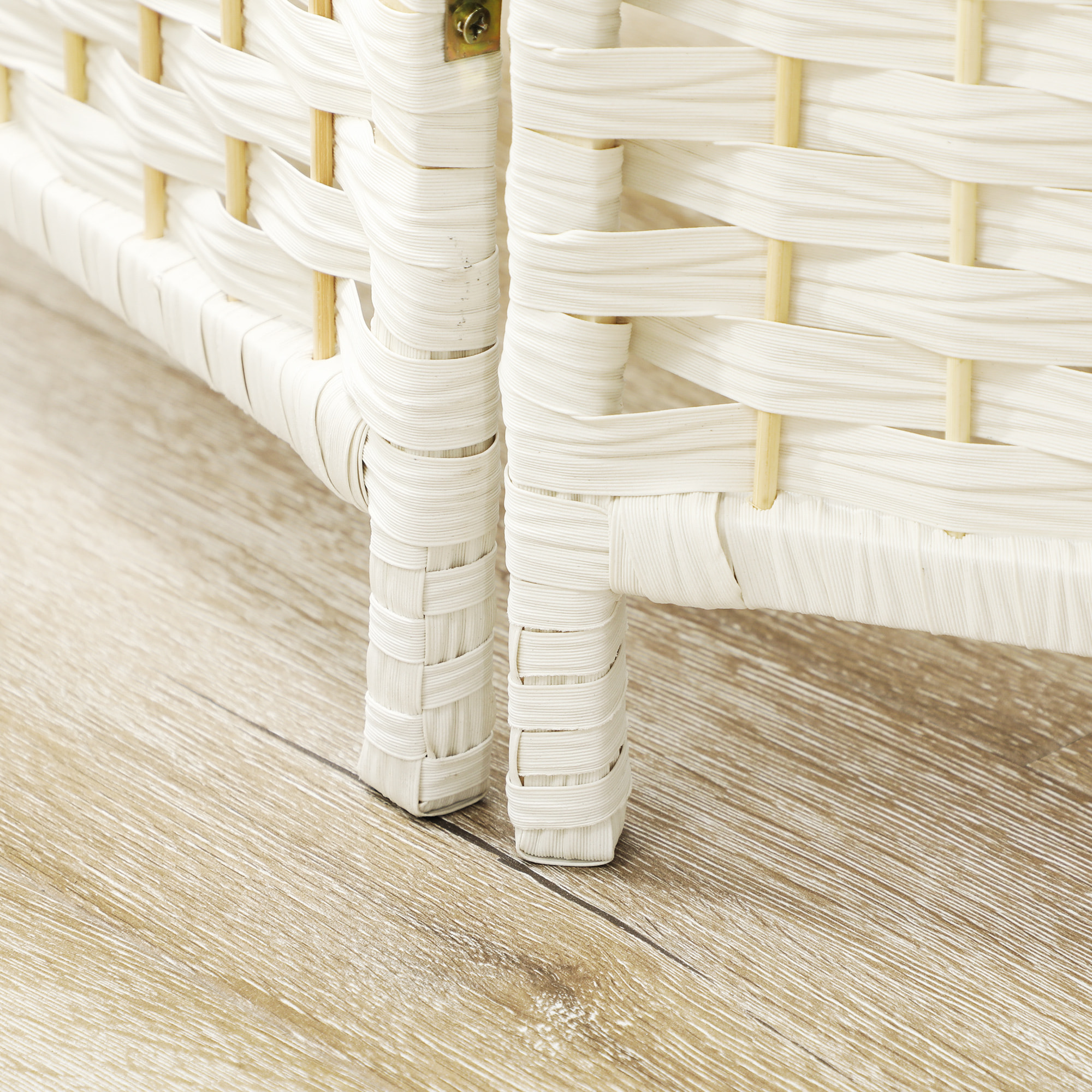 Paravent intérieur 3 panneaux pliables en bois séparateur de pièce style bohème tissé blanc