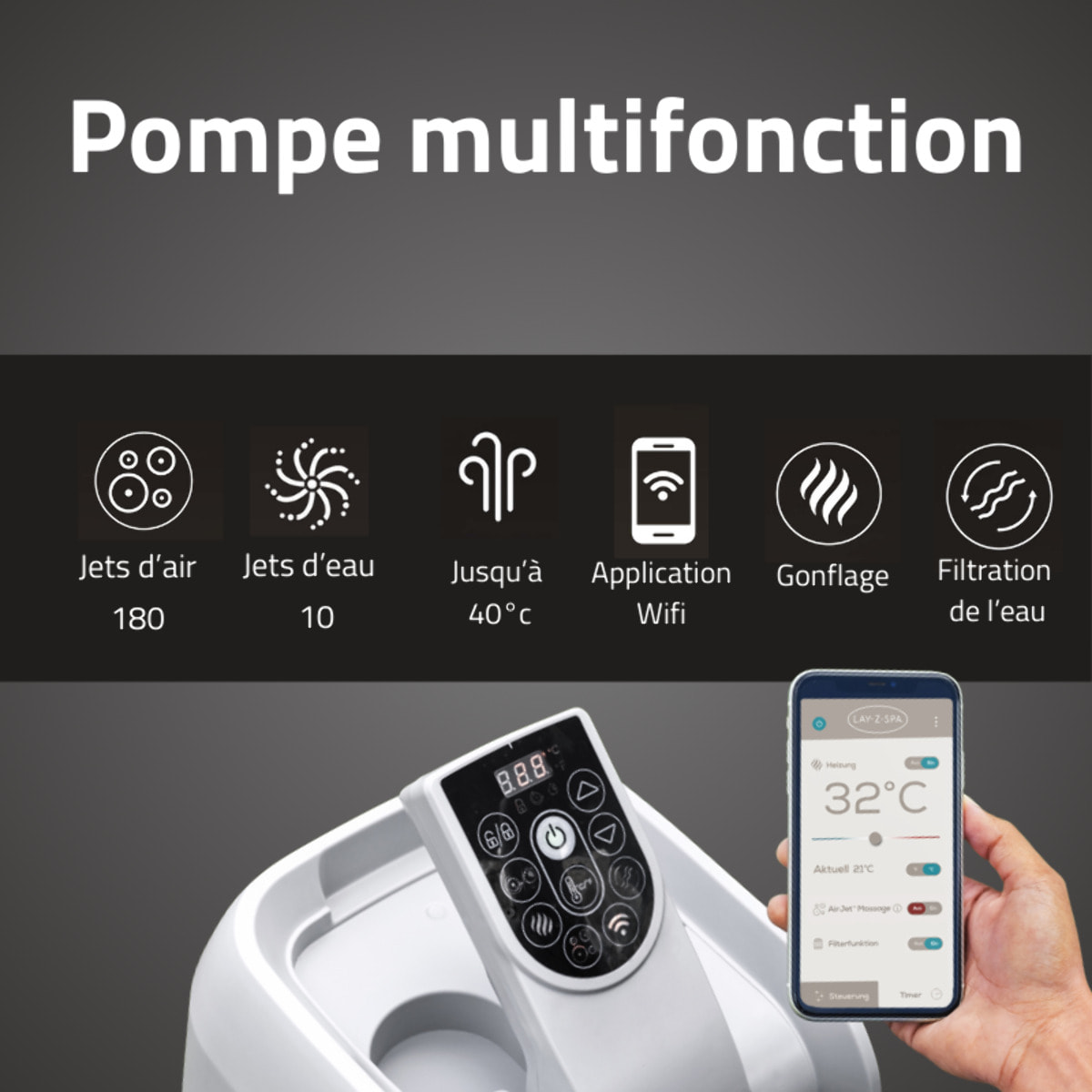 Bestway Spa gonflable carré Lay-Z-Spa San Francisco HydroJet Pro avec WiFi 5-7 personnes