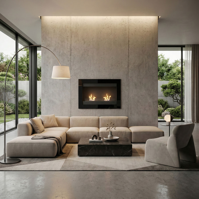 Vespasiano - Camino a Bioetanolo da Parete 80x51x16 cm con 2 Bruciatori 3 Litri Nero