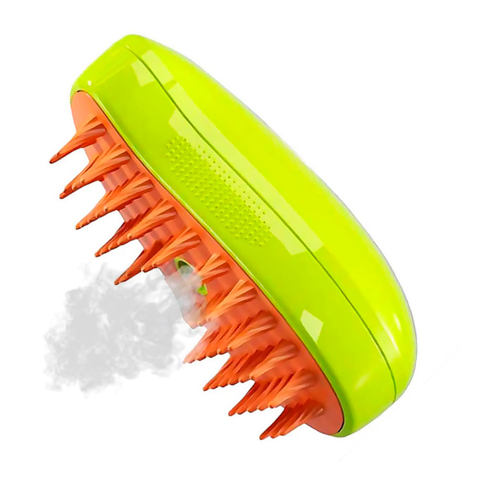 Cepillo a vapor para mascotas con dientes de silicona, depósito para agua y esencias de 20ml.