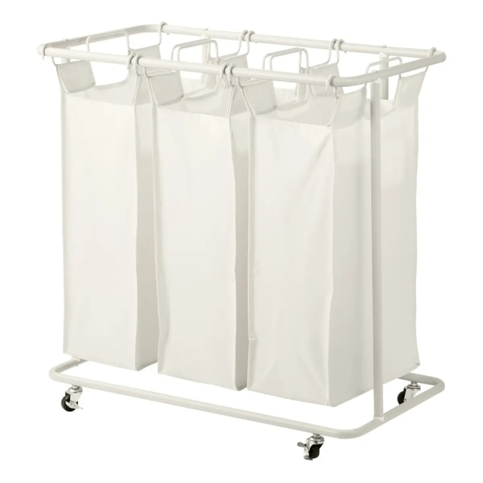 Panier à Linge Linea à Roulettes 3x47,7L Beige 79x44,8x79,4 cm