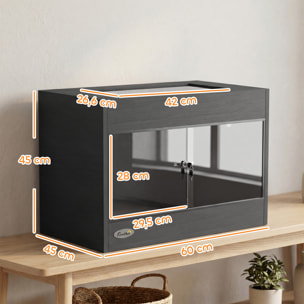 Terrarium design effet bois noir porte verre verrouillable 60x45x45cm
