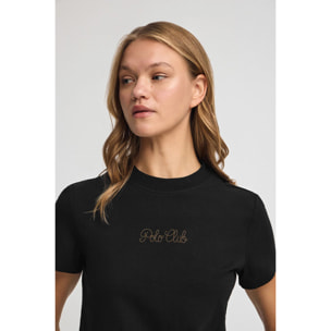 Camiseta negra de manga corta y corte boxy con logotipo brillantes Polo Club