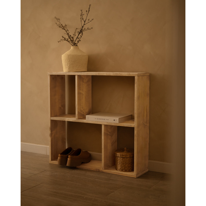 Mobilier d'appoint en bois massif ton chêne moyen avec 1 Mobiliers et 2 séparateur Hauteur: 74 Longueur: 80 Largeur: 20