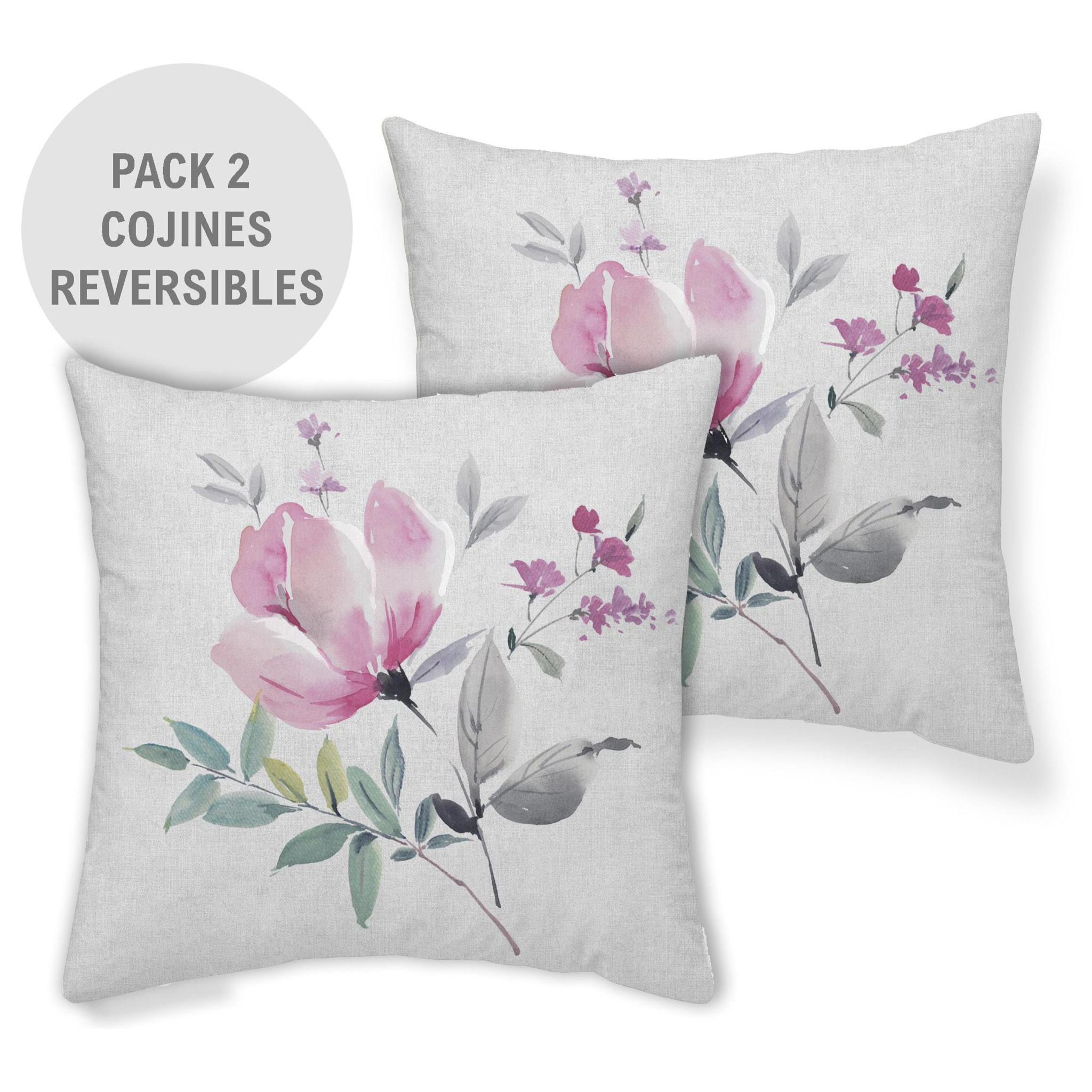 Pack 2 fundas de cojín deco FLORES ROSA Nordic-Home