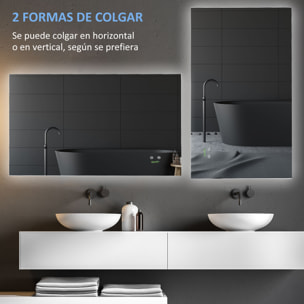 Espejo de Baño con Luz LED Espejo de Pared Antivaho 90x60 cm Interruptor Táctil 3 Luces Ajustable Función de Memoria y Marco de Aluminio Suspensión Vertical u Horizontal Plata