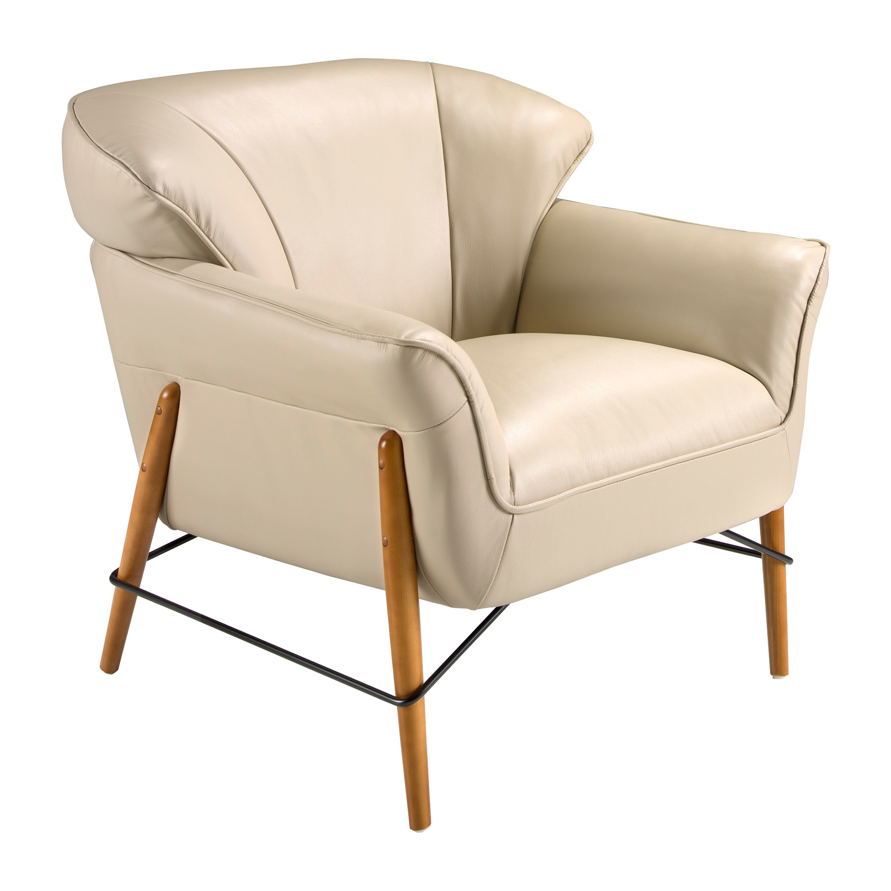 Sillón Angel Cerdá con reposabrazos con asiento y respaldo tapizados en piel de origen vacuno en arena patas de madera en miel 86x85x81cm