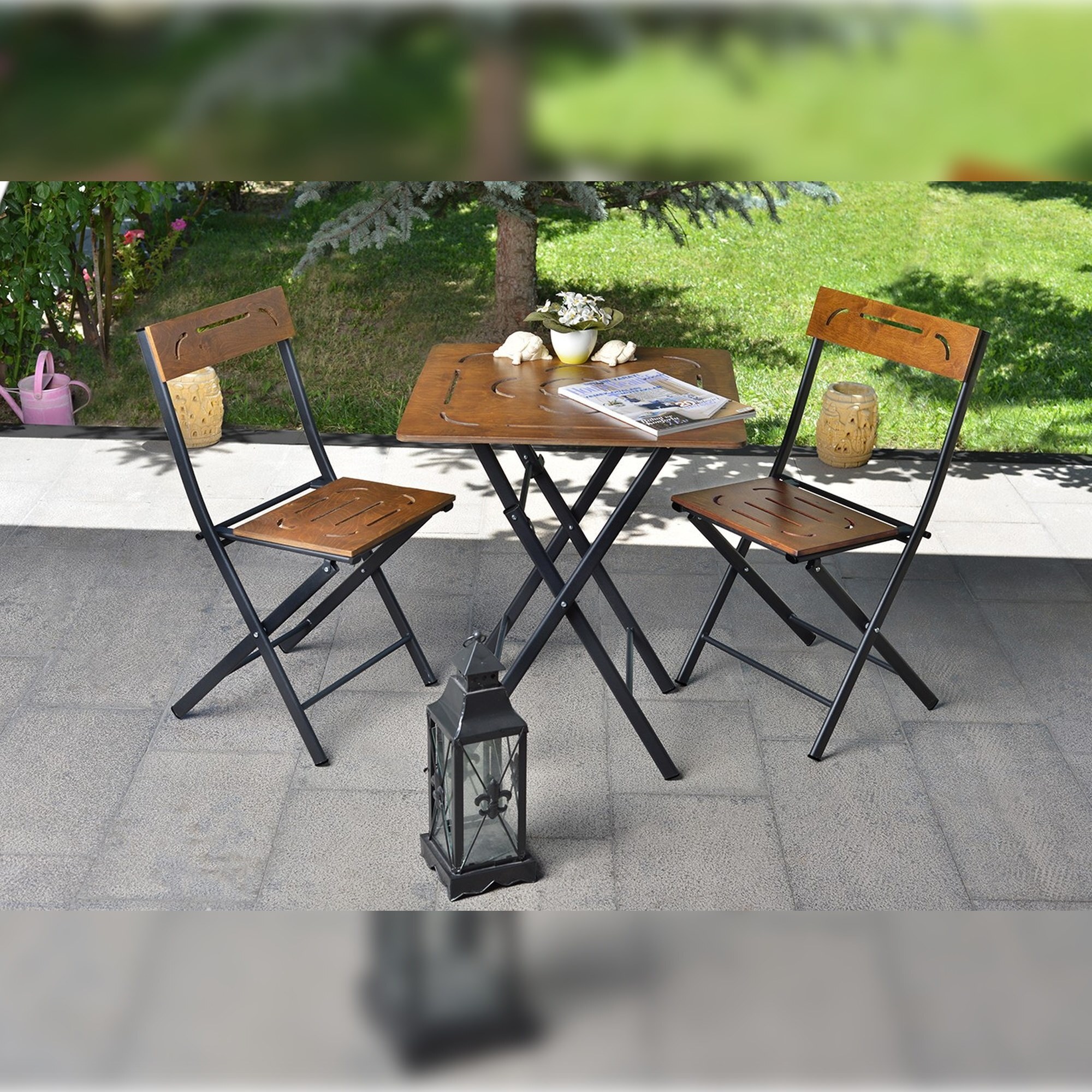 Set de mesa y sillas de jardín mdf (3 piezas)